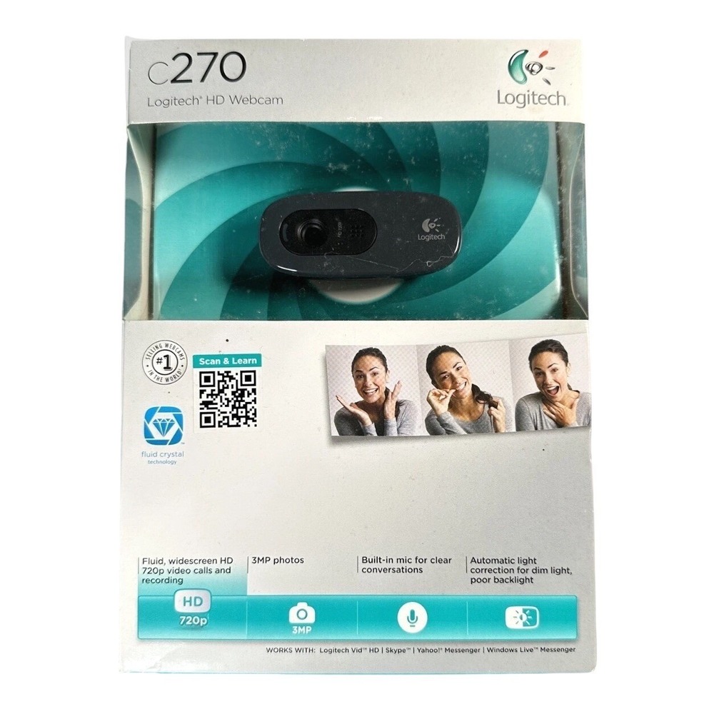 Logitech C270 HD Webcam Black 720p Widescreen Video Calling Built-In Mic Sealed